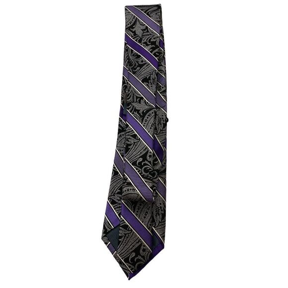ProntoUomo platinum Mens wearhouse gray purple black stripe 100 % silk paisley - Picture 2 of 7